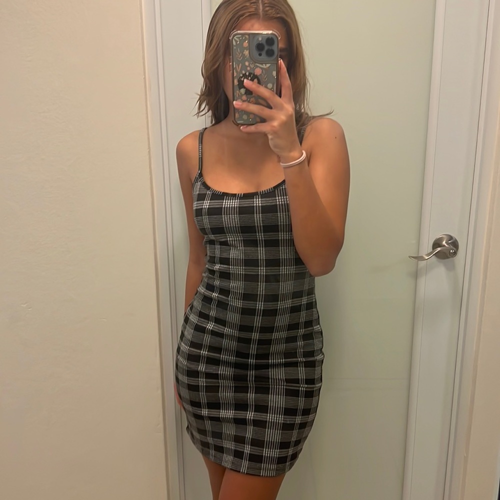 Black Bodycon Checker Dress
